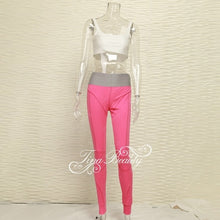 Load image into Gallery viewer, Tina Beauty Kylie Set Gymwear Outfits Two Piece Set Square Neck Midriff Bustier & Stretch Full Length Hash Line Pant Sweat Set