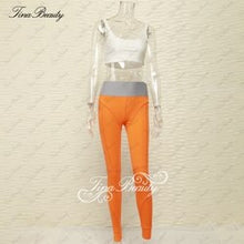 Load image into Gallery viewer, Tina Beauty Kylie Set Gymwear Outfits Two Piece Set Square Neck Midriff Bustier & Stretch Full Length Hash Line Pant Sweat Set