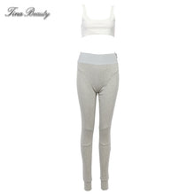 Load image into Gallery viewer, Tina Beauty Kylie Set Gymwear Outfits Two Piece Set Square Neck Midriff Bustier & Stretch Full Length Hash Line Pant Sweat Set