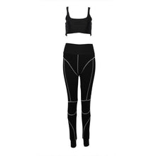 Load image into Gallery viewer, Tina Beauty Kylie Set Gymwear Outfits Two Piece Set Square Neck Midriff Bustier & Stretch Full Length Hash Line Pant Sweat Set