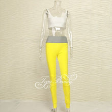 Load image into Gallery viewer, Tina Beauty Kylie Set Gymwear Outfits Two Piece Set Square Neck Midriff Bustier & Stretch Full Length Hash Line Pant Sweat Set