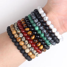 Load image into Gallery viewer, Nature Beaded Bracelet Men 8mm Natural Stone Lava Rock Tiger Eye Black Onyx Matte Healing Beads Stretch Charm Yoga Women Jewelry
