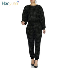 Load image into Gallery viewer, HAOYUAN Rhinestones 2 Piece Set Women Festival Clothing Long Sleeve Top Pants Sweat Suits Causal Matching Sets Two Piece Outfits