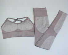 Load image into Gallery viewer, Newest Women Seamless yoga set Fitness Sports Suits GYM Yoga Tank Belt Bra Tops High Waist Running Leggings Workout Pants+Bras