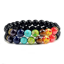 Load image into Gallery viewer, 2Pcs/set 7 Chakra Bracelet For Women Men Balance Buddha Reiki Prayer Tiger Eyes Black Natural Stone Beads Yoga Strand Bracelets