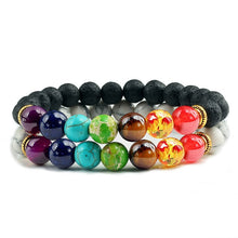 Load image into Gallery viewer, 2Pcs/set 7 Chakra Bracelet For Women Men Balance Buddha Reiki Prayer Tiger Eyes Black Natural Stone Beads Yoga Strand Bracelets