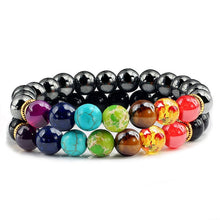 Load image into Gallery viewer, 2Pcs/set 7 Chakra Bracelet For Women Men Balance Buddha Reiki Prayer Tiger Eyes Black Natural Stone Beads Yoga Strand Bracelets
