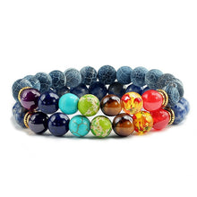 Load image into Gallery viewer, 2Pcs/set 7 Chakra Bracelet For Women Men Balance Buddha Reiki Prayer Tiger Eyes Black Natural Stone Beads Yoga Strand Bracelets
