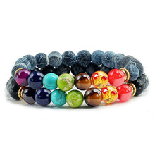 Load image into Gallery viewer, 2Pcs/set 7 Chakra Bracelet For Women Men Balance Buddha Reiki Prayer Tiger Eyes Black Natural Stone Beads Yoga Strand Bracelets
