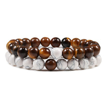 Load image into Gallery viewer, Set Bracelet Couples Distance Black White Natural Lava Stone Tiger Eye Beaded Yoga Bracelets for Men Women Elastic Rope Jewelry