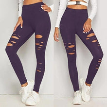 Load image into Gallery viewer, Fashion Womens Hole Solid Color Leggings Tightening Casual Long Pants