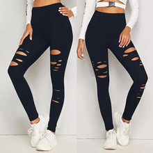 Load image into Gallery viewer, Fashion Womens Hole Solid Color Leggings Tightening Casual Long Pants