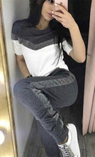 Load image into Gallery viewer, ToLugui Summer Women's Set short sleeve Sports Suit patchwork o-neck t-shirt+pant 2 piece set tracksuit for women sweat suit