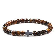 Load image into Gallery viewer, Prayer Men Women Bracelet Hematite Cross 6MM Natural Stone Tiger Eyes Bead Strand Bracelets Bangle Jesus Yoga Homme Jewelry Gift