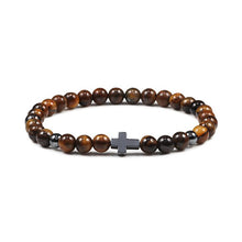 Load image into Gallery viewer, Prayer Men Women Bracelet Hematite Cross 6MM Natural Stone Tiger Eyes Bead Strand Bracelets Bangle Jesus Yoga Homme Jewelry Gift
