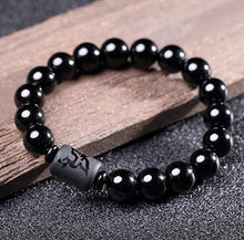 Load image into Gallery viewer, DIEZI Yoga Jewelry 10MM Natural Black Obsidian Carved Buddha Lucky Amulet Round Beads Strand Bracelet For Women Men Jewelry