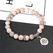 Load image into Gallery viewer, Handmade Natural Stone Lotus Ohm Buddha Beads Bracelet Pink Zebra Stone Lotus Charm Bracelet for Women Men Yoga Jewelry Gifts