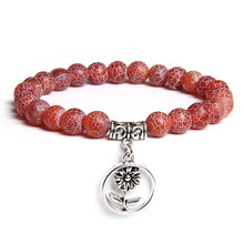 Load image into Gallery viewer, Handmade Natural Stone Lotus Ohm Buddha Beads Bracelet Pink Zebra Stone Lotus Charm Bracelet for Women Men Yoga Jewelry Gifts