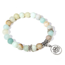 Load image into Gallery viewer, Handmade Natural Stone Lotus Ohm Buddha Beads Bracelet Pink Zebra Stone Lotus Charm Bracelet for Women Men Yoga Jewelry Gifts