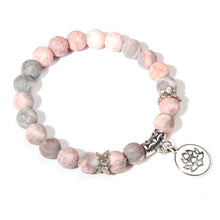 Load image into Gallery viewer, Handmade Natural Stone Lotus Ohm Buddha Beads Bracelet Pink Zebra Stone Lotus Charm Bracelet for Women Men Yoga Jewelry Gifts