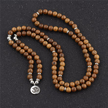 Load image into Gallery viewer, Unisex Women Men Yoga 108 Beads Bracelet Natural Sandalwood Buddhist Buddha Wood Prayer Beaded Lotus OM Bracelet Necklace Rosary