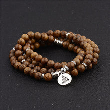 Load image into Gallery viewer, Unisex Women Men Yoga 108 Beads Bracelet Natural Sandalwood Buddhist Buddha Wood Prayer Beaded Lotus OM Bracelet Necklace Rosary