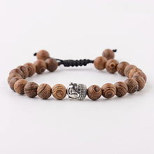 Load image into Gallery viewer, Hot Men Natural Wood Beads Cross Bracelets Onyx Meditation Prayer Bead Bracelet Women Wooden Yoga Jewelry Homme