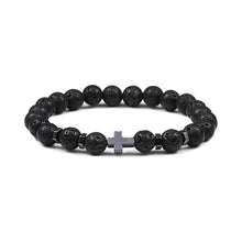 Load image into Gallery viewer, 8mm Beads Cross Hematite Bracelet & Bangles Natural Black Lava Stone Charms Bracelets for Women Men Yoga Jewelry pulseras hombre