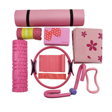 Load image into Gallery viewer, 9 Pieces Yoga Set PVC NBR folding Yoga mat yoga ball resistance band loop leg clip yoga towel yoga block fitness equipment
