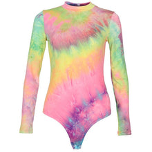 Load image into Gallery viewer, 2020 Long Sleeve Sexy Women Skinny Rompers Rainbow Printed Bodysuits Colorful Body Suit O-Neck Fashion Club Tie Dyeing GV850