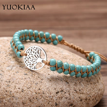 Load image into Gallery viewer, YUOKIAA Nature Stone Bracelets Women Tree of Life Charm Bracelet Double layer Yoga Jewelry 4mm Handmade Woven Wrap Bracelet