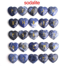 Load image into Gallery viewer, 25Pcs Crystal Heart Natural Rune Stones Divination Meditation Engraved Runes Reiki Archangel Chakra Symbols Palm Stone Gift