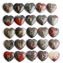 Load image into Gallery viewer, 25Pcs Crystal Heart Natural Rune Stones Divination Meditation Engraved Runes Reiki Archangel Chakra Symbols Palm Stone Gift