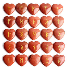 Load image into Gallery viewer, 25Pcs Crystal Heart Natural Rune Stones Divination Meditation Engraved Runes Reiki Archangel Chakra Symbols Palm Stone Gift