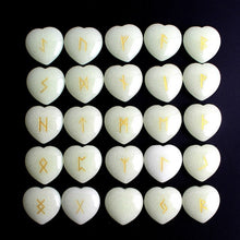 Load image into Gallery viewer, 25Pcs Crystal Heart Natural Rune Stones Divination Meditation Engraved Runes Reiki Archangel Chakra Symbols Palm Stone Gift