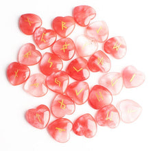 Load image into Gallery viewer, 25Pcs Crystal Heart Natural Rune Stones Divination Meditation Engraved Runes Reiki Archangel Chakra Symbols Palm Stone Gift