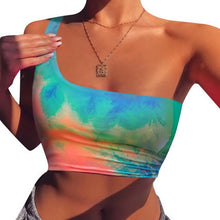 Load image into Gallery viewer, VERTVIE Yoga Top Women Fitness Seamless Tie Dye Sports T Shirt Sexy Slim Yoga Sport Bra Underwear Push-up One Shoulder Crop Tops