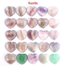 Load image into Gallery viewer, 25Pcs Crystal Heart Natural Rune Stones Divination Meditation Engraved Runes Reiki Archangel Chakra Symbols Palm Stone Gift