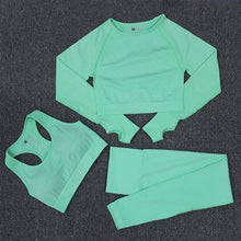 Load image into Gallery viewer, Women Seamless Fitness Yoga Suit 3pcs Gym Clothing Long Sleeve Top Bra High Waist Running Legging Workout Wear Pants Sports set