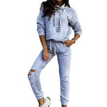 Load image into Gallery viewer, Tracksuit Women Casual Two Piece Set Tops And Pants Sweat Suits Hollow Out Fitness Solid 2 Piece Outfit Matching Sets 2020