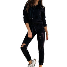 Load image into Gallery viewer, Tracksuit Women Casual Two Piece Set Tops And Pants Sweat Suits Hollow Out Fitness Solid 2 Piece Outfit Matching Sets 2020