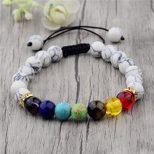 Load image into Gallery viewer, DOUVEI 2018 Handmade Jewelry 7 Colorful Chakra Natural Stone Beads Yoga Bangle Alloy Metal Bracelet For Women Men ABK012
