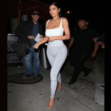 Load image into Gallery viewer, Tina Beauty Kylie Set Gymwear Outfits Two Piece Set Square Neck Midriff Bustier &amp; Stretch Full Length Hash Line Pant Sweat Set
