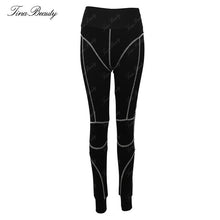 Load image into Gallery viewer, Tina Beauty Kylie Set Gymwear Outfits Two Piece Set Square Neck Midriff Bustier &amp; Stretch Full Length Hash Line Pant Sweat Set
