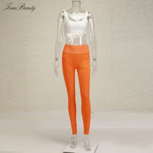 Load image into Gallery viewer, Tina Beauty Kylie Set Gymwear Outfits Two Piece Set Square Neck Midriff Bustier &amp; Stretch Full Length Hash Line Pant Sweat Set
