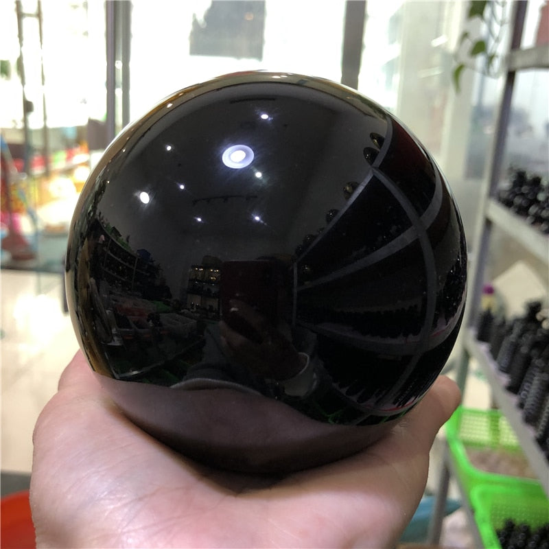 large 10 cm natural black obsidian sphere healing crystal stone dispel negative energy fengshui crytal wicca crystal
