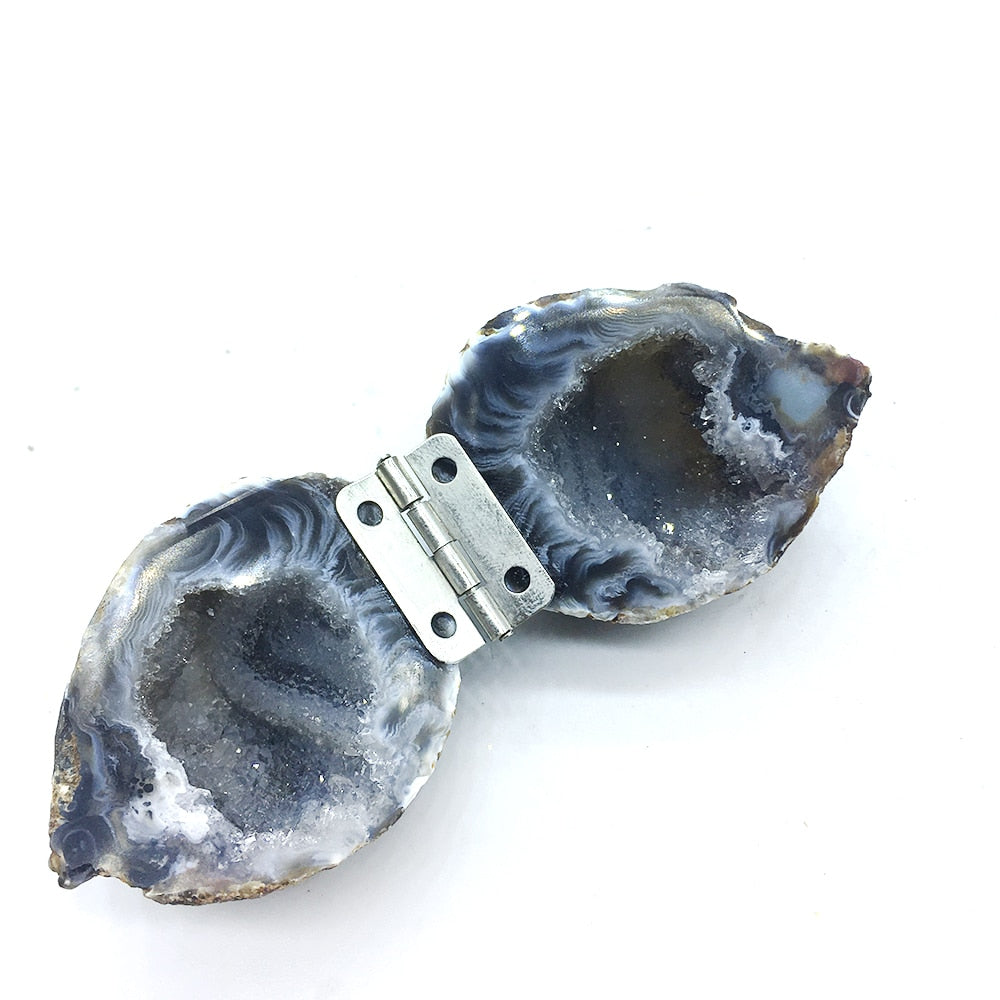 Small Size Natural Handmade Agate Geode Necklace Box Rough Quartz Crystal Earrings Box Healing Crystal Stone Women Jewelry Gift