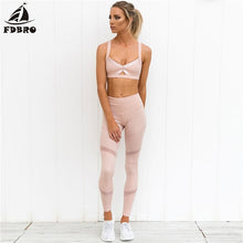 Load image into Gallery viewer, FDBRO New Sports Bra Leggings Women Mesh Stitching Clothes Yoga Set Female Fitness Tracksuit Pants Sexy Tops Slim Sportswear Gym
