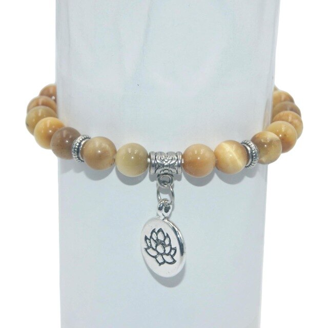 8MM Natural Stone Lotus Beads lucky Bracelet Tiger eye Agates Mala Beads Bracelets Bangles For Women Men Yoga Bracelet Femme