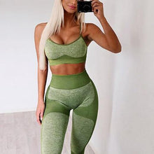 Load image into Gallery viewer, Newest Women Seamless yoga set Fitness Sports Suits GYM Yoga Tank Belt Bra Tops High Waist Running Leggings Workout Pants+Bras

